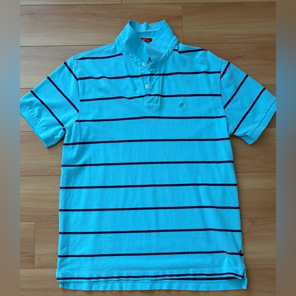 Izod Blue and Navy Striped Men's Polo Shirt, Size L, Slim Fit